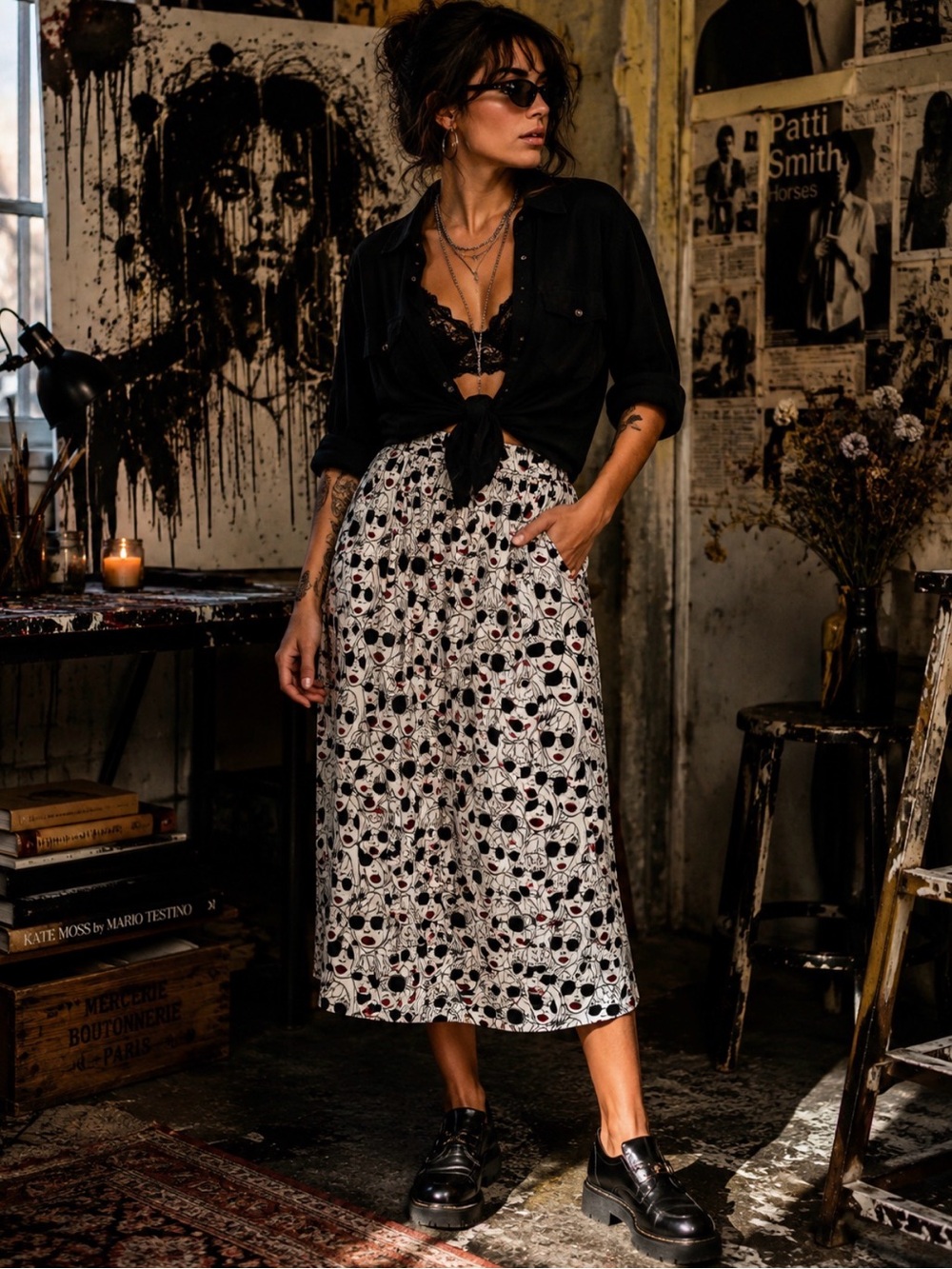 Porridge Darling Anthropologie Brand Novelty Face Print Skirt S